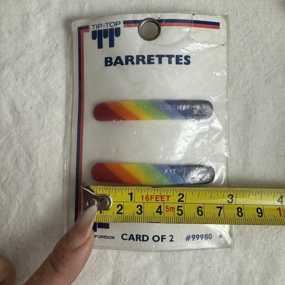 VTG Tip-Top Barrettes (4) Piece Self Clasp Metal and Ball Clasp‎ Rainbow CUTE